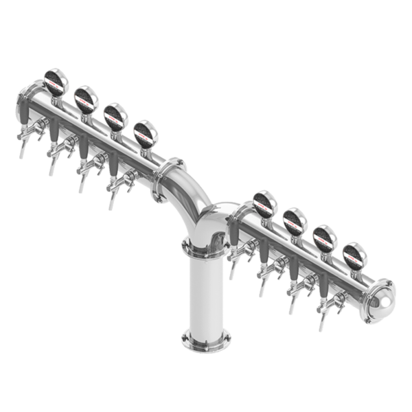 Wing Style Bridge Tower with 8 Flow Control Taps and Illumination - Satin Stainless - Glycol Recirculation Loop+ - Kromedispense - C1159