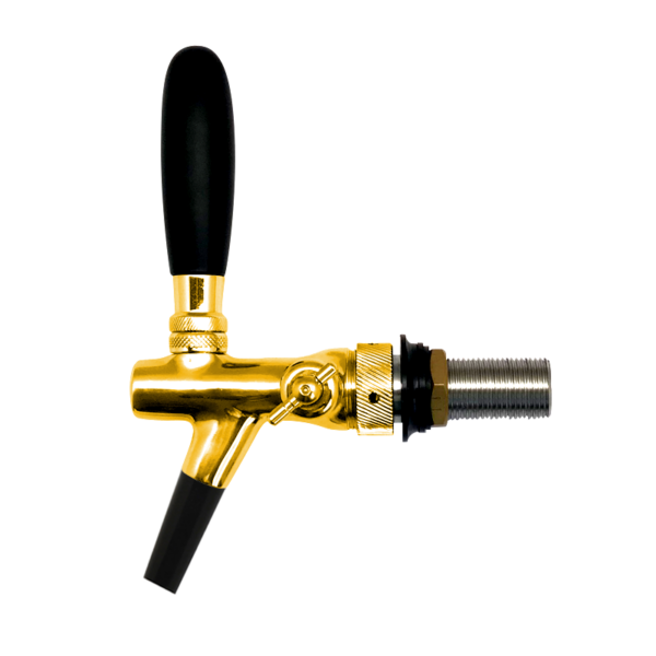 Flow Control 100% Stainless Steel Beer Tap with ABS Spout - 65mm Shank and 7mm Bore - Vibrant Gold Finish